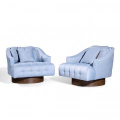 Harvey Probber Harvey Probber Style Mid Century Walnut Swivel Lounge Chairs Pair - 4448719