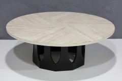 Harvey Probber Harvey Probber Travertine Top Cocktail Table on Pierced Walnut Hexagonal Base - 2961258