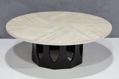 Harvey Probber Harvey Probber Travertine Top Cocktail Table on Pierced Walnut Hexagonal Base - 2961261