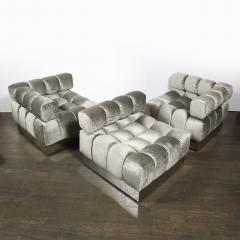 Harvey Probber Mid Century Harvey Probber 4 Piece Deep Tufted Modular Sofa in Platinum Velvet - 4827022
