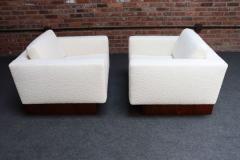 Harvey Probber Mid Century Modern Walnut and Boucl Cube Lounge Chairs by Harvey Probber - 3813304