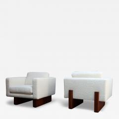 Harvey Probber Mid Century Modern Walnut and Boucl Cube Lounge Chairs by Harvey Probber - 3818079