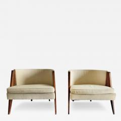 Harvey Probber Mid century Modern Upholstered Cane Chairs Harvey Probber Style A Pair - 3900525