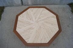 Harvey Probber Octagonal Walnut and Travertine Coffee Table by Harvey Probber - 836709