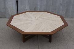Harvey Probber Octagonal Walnut and Travertine Coffee Table by Harvey Probber - 836711