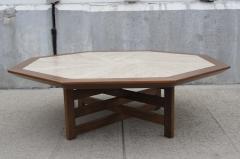 Harvey Probber Octagonal Walnut and Travertine Coffee Table by Harvey Probber - 836713