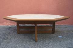 Harvey Probber Octagonal Walnut and Travertine Coffee Table by Harvey Probber - 836715