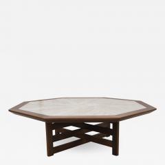Harvey Probber Octagonal Walnut and Travertine Coffee Table by Harvey Probber - 858823
