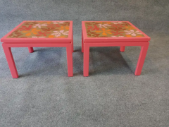 Harvey Probber Pair of Harvey Probber Enameled Copper Flower Motif Side Tables - 2527965