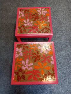 Harvey Probber Pair of Harvey Probber Enameled Copper Flower Motif Side Tables - 2528019