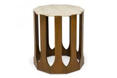 Harvey Probber Pair of Harvey Probber Travertine Topped Wood Decagon End Side Tables - 4274385