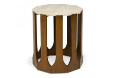 Harvey Probber Pair of Harvey Probber Travertine Topped Wood Decagon End Side Tables - 4274386