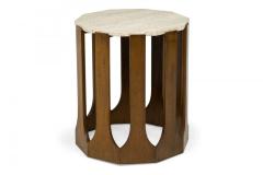 Harvey Probber Pair of Harvey Probber Travertine Topped Wood Decagon End Side Tables - 4274387