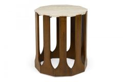 Harvey Probber Pair of Harvey Probber Travertine Topped Wood Decagon End Side Tables - 4274388
