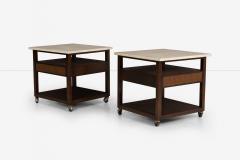 Harvey Probber Pair of Mahogany Wood and Travertine Harvey Probber End Tables Nightstands 1960 - 3849322