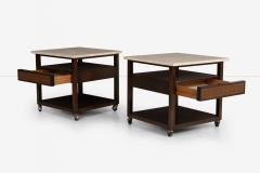 Harvey Probber Pair of Mahogany Wood and Travertine Harvey Probber End Tables Nightstands 1960 - 3849323