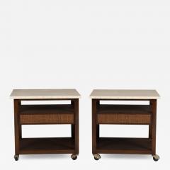 Harvey Probber Pair of Mahogany Wood and Travertine Harvey Probber End Tables Nightstands 1960 - 3854943