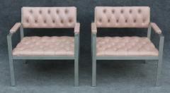 Harvey Probber Pair of Rare Harvey Probber Polished Aluminum Pink Leather Lounge Chairs 1970s - 3294155