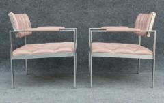 Harvey Probber Pair of Rare Harvey Probber Polished Aluminum Pink Leather Lounge Chairs 1970s - 3294202