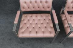 Harvey Probber Pair of Rare Harvey Probber Polished Aluminum Pink Leather Lounge Chairs 1970s - 3294239