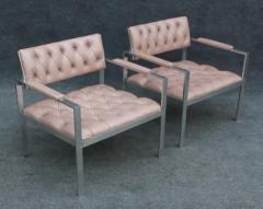 Harvey Probber Pair of Rare Harvey Probber Polished Aluminum Pink Leather Lounge Chairs 1970s - 3294246