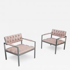 Harvey Probber Pair of Rare Harvey Probber Polished Aluminum Pink Leather Lounge Chairs 1970s - 3294686