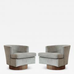 Harvey Probber Set of Swivel Chairs in Walnut and Linen by Harvey Probber C 1950s - 4603502