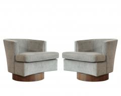 Harvey Probber Set of Swivel Chairs in Walnut and Linen by Harvey Probber C 1950s - 4603507