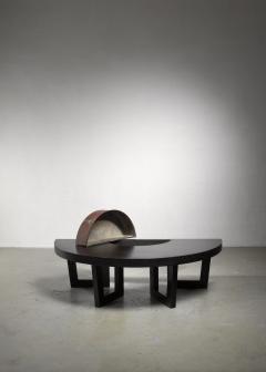 Harvey Probber Style Semicircle Coffee Table with Inserted Copper Planter - 1471959