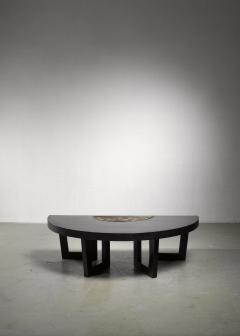 Harvey Probber Style Semicircle Coffee Table with Inserted Copper Planter - 1471962