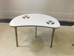 Harvey Probber UNUSUAL MID CENTURY BIOMORPHIC WHITE LAMINATE AND BRASS INLAY TABLE - 2186254