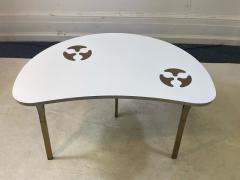 Harvey Probber UNUSUAL MID CENTURY BIOMORPHIC WHITE LAMINATE AND BRASS INLAY TABLE - 2186259