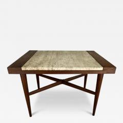 Harvey Probber VINTAGE WALNUT AND TRAVERTINE SIDE TABLE - 4328149