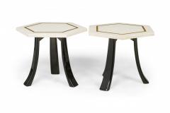 Harvey Probber White Terrazzo and Bronze Inlay Hexagonal End Side Tables - 2787820