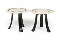 Harvey Probber White Terrazzo and Bronze Inlay Hexagonal End Side Tables - 2787822