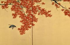 Hasegawa Gyokujun Meiji era Japanese Screen Pair Two panel Spring Autumn Birds Flowers - 4388031