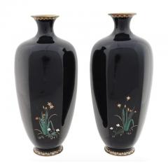 Hayashi Chuzo Pair of Meiji Antique Japanese Cloisonne Enamel Wisteria Bird Vases - 3899910