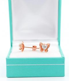 Heart Cut Natural Diamond Butterfly Stud Earrings in 18K Rose Gold - 3512889