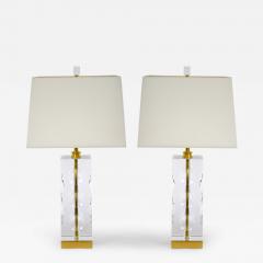 Heavy Cut Glass Italian Art Deco Style Pair Table Lamp - 3130758