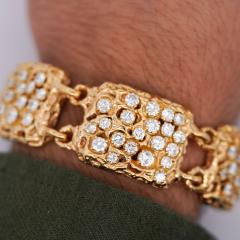 Heavy Vintage Diamond 5 Link 14K Gold Nugget Bracelet - 3954322