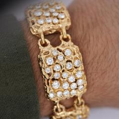 Heavy Vintage Diamond 5 Link 14K Gold Nugget Bracelet - 3954326