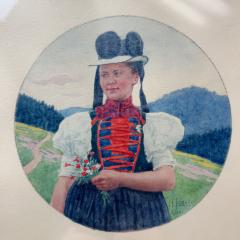 Heinrich Issel Four Water Colors of German Young Women by Heinrich Issel 1920s Germany - 3217397