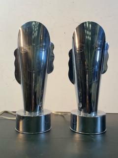 Helen Dryden MODERNIST ART DECO CHROME STYLIZED MASQUE LAMPS - 1963605