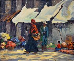 Helen Hafer Village Scene Oil Painting on Board Signed Helen Hafer - 4527065