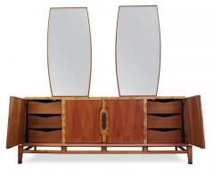 Helen Hobey Restored Walnut Burl Helen Hobey Baker Cabinet Pair Mirrors Danish Style - 3181284