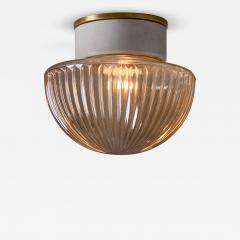 Helena Tynell 1960s Swedish Modern Pressed Amber Glass Porcelain Wall or Ceiling Lamp - 4361719