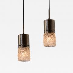 Helena Tynell Pair of 1960s Chrome Metal and Bubble Glass Pendants by Helena Tynell - 4633209