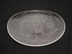 Helena Tynell Rare Helena Tynell Engraved Cat Dish Model 6638 for Riihim en Lasi Oy 1950s - 3994317