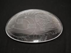 Helena Tynell Rare Helena Tynell Engraved Cat Dish Model 6638 for Riihim en Lasi Oy 1950s - 3994324