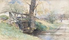 Hendricks A Hallett LANDSCAPE WITH BRIDGE WATERCOLOR BY HENDRICKS A HALLETT - 2420591